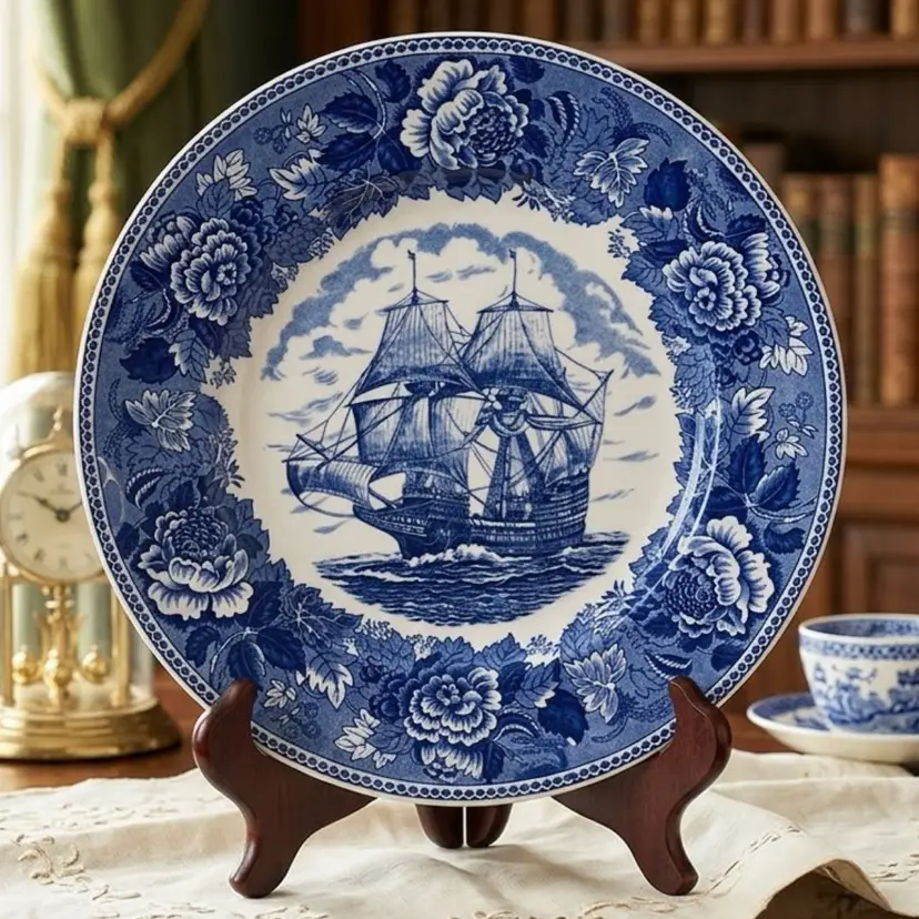 13. Repaired Staffordshire Mayflower Ship Dinner Plate