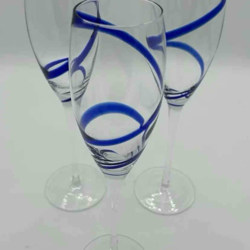 Set of 3 Pier One Swirline Cobalt Pattern Glasses