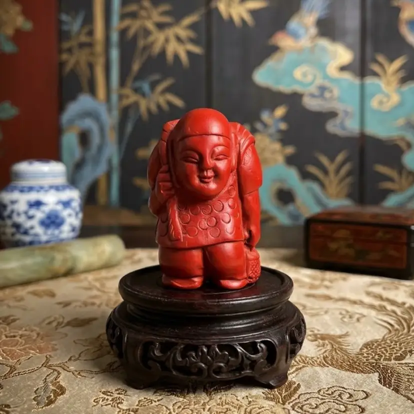 12. Cinnabar Resin Miniature Chinese Figurine