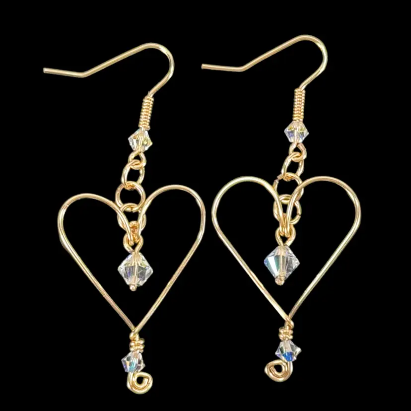 Mark ~ Avante Jewelry Wire HEART Clear Crystals Pierced Earrings Gold Plated