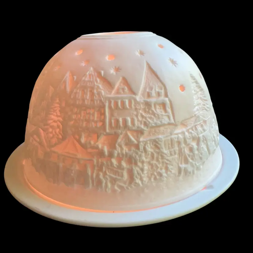 Starlight Porcelain Votive Light European Christmas Market Glowing Candle Holder 2010 3.5”