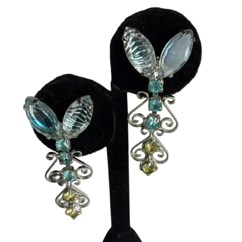 Juliana D&E Blue Art Glass Earrings Screw back