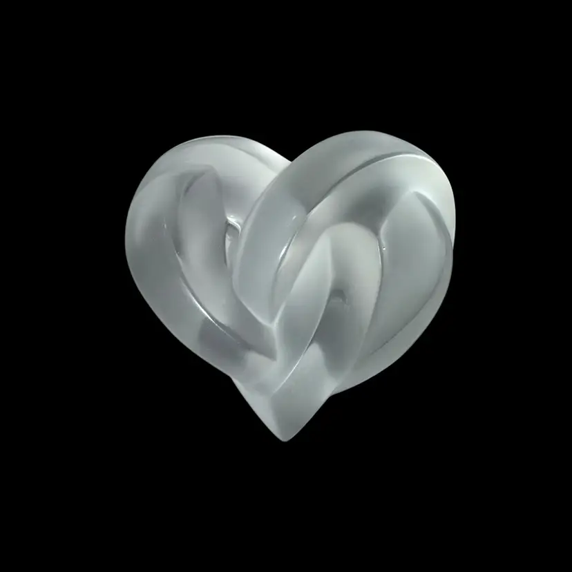 Signed Clear Frosted Lalique Heart Knot Paperweight