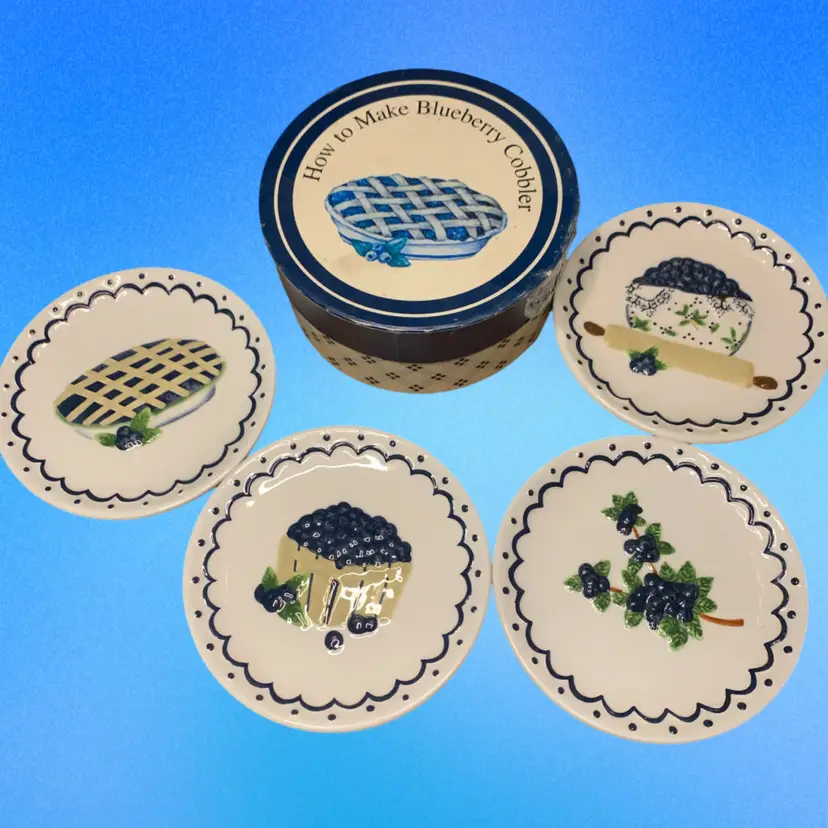 10. How To Make Blueberry Cobbler Plate Set- Complete Set In Box COTTAGE GRANNY CORE 4-1/2”