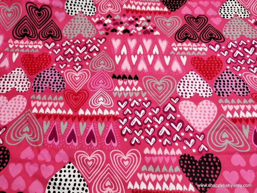 Sketched Hearts Pink Flannel Fabric Remnant - 100% Cotton - Choose Size - Soft Craft & Quilting Fabric