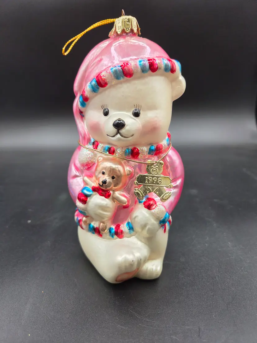 Vintage European Blown Glass Cubby Bear Ornament s Christmas Ornament 1997/1998
