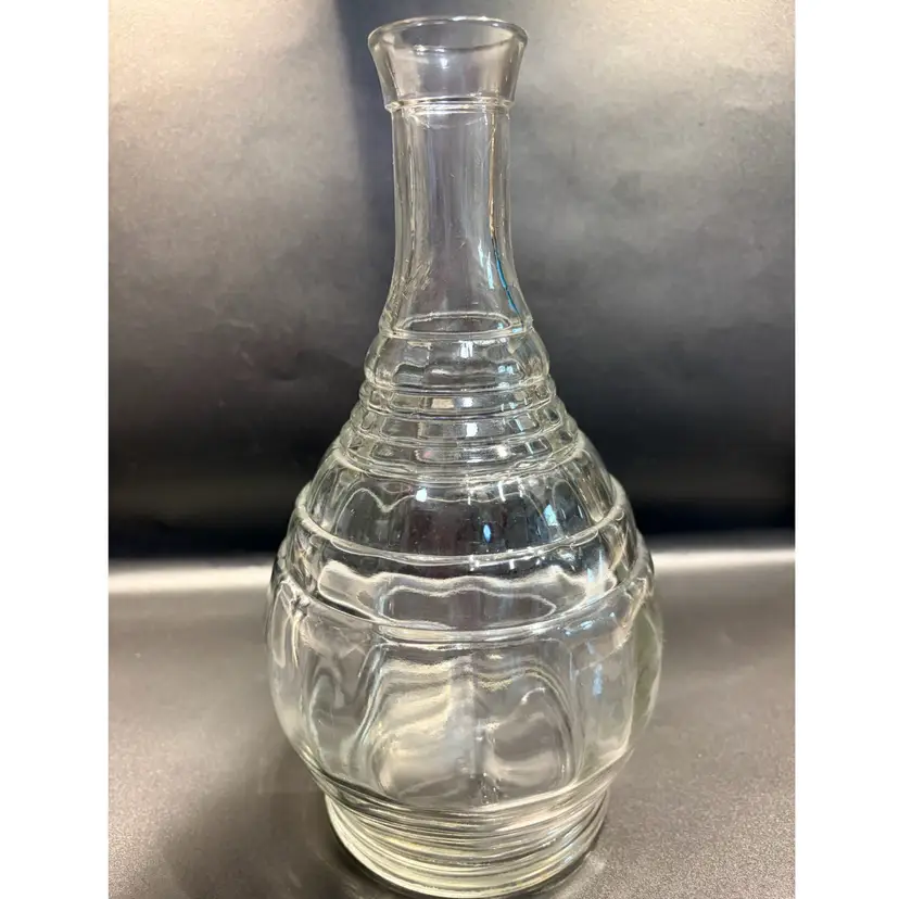 Hazel Atlas- “Banded rings” Decanter 1930s Depression Glass -Ribbed Carafe/Bottle- No Stopper 9”