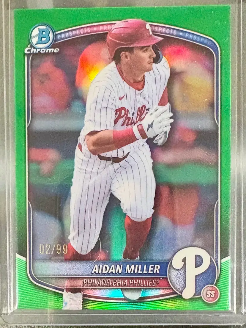 2025 Bowman Draft Aidan Miller Prospect True Green Refractor Parallel /99 Philadelphia Phillies