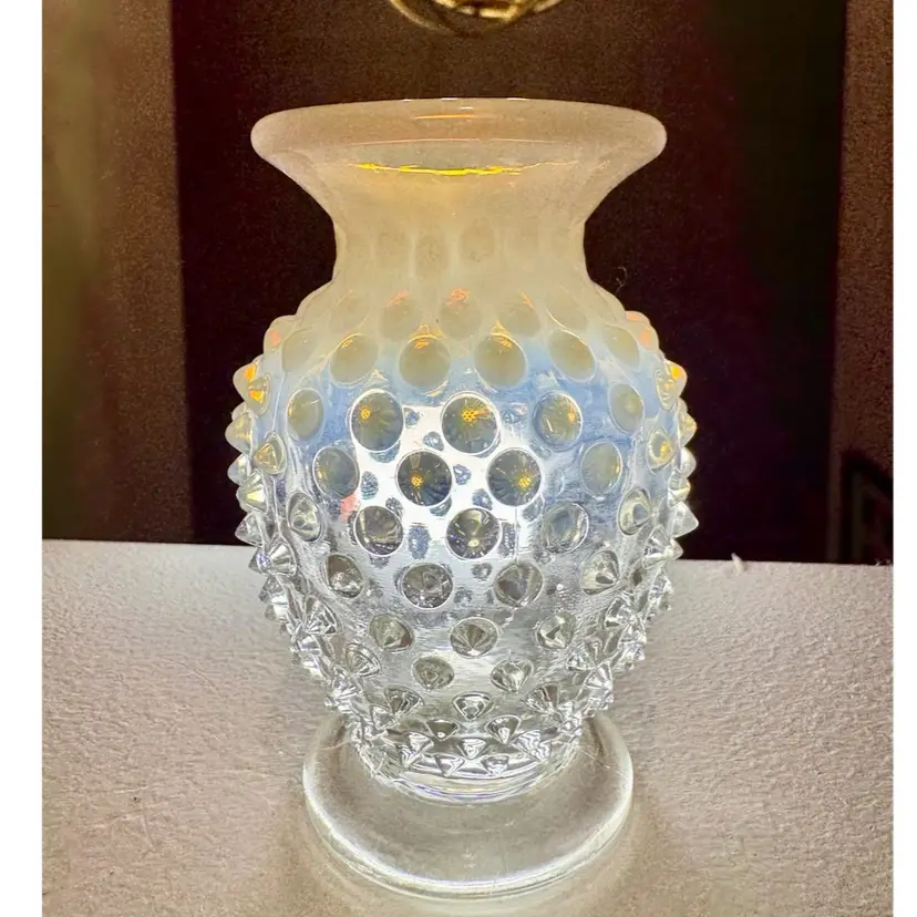 😻 Vintage Fenton Opalescent Coin Dot & Hobnail Mini Vase 3.5”