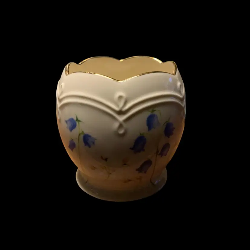 18. Lenox Porcelain Small Vase or Votive Gold Trimmed Floral Bluebells Wide Mouth