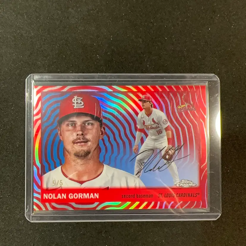 Nolan Gorman 2025 Topps Platinum Red Vibrations Refractor /5 St. Louis Cardinals