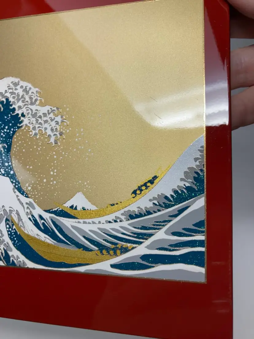 Maeju Lacquerware Mouse Pad! Featuring Katsushika Hokusai's "The Great Wave off Kanagawa"! 6 3/4” x 6 3/4”!