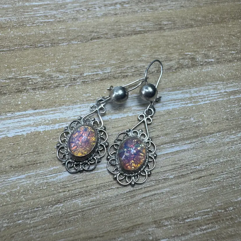 950 Silver Foiled Glass Earrings
