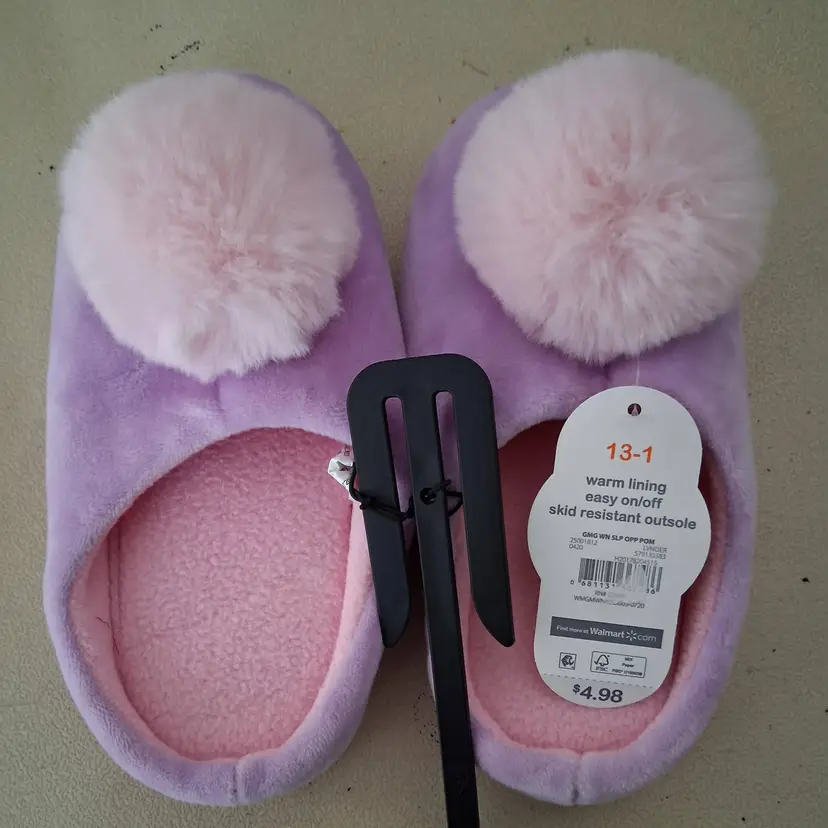 Cozy Pink Pom-Pom Slippers ~ Warm & Comfy Size 13-1