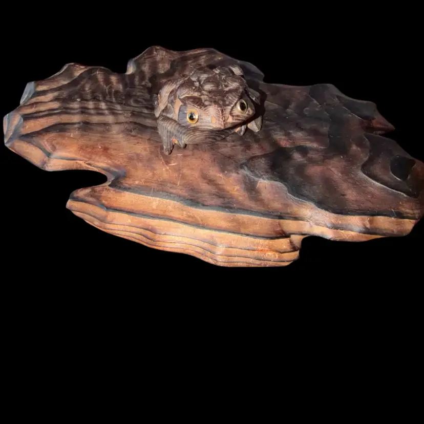 SUGI Cryptomeria Rare Carved Wood Frog Toad On Matching Base. Antique Japanese Collectibles 1950 Hard To Find Base Not Attached.