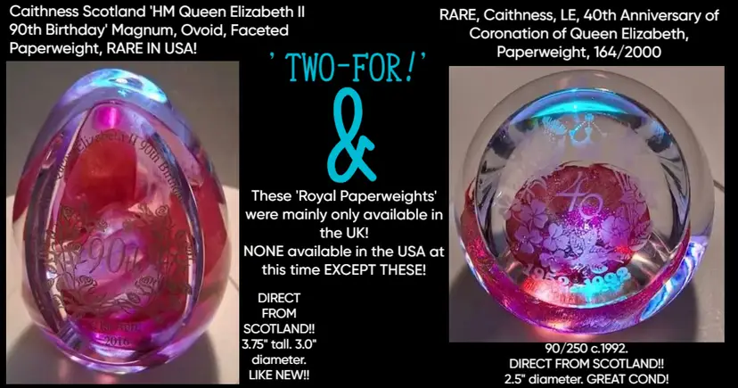 #2, Caithness Glass, 2 British Royal Family Commemorative "TWO-FOR"!!!