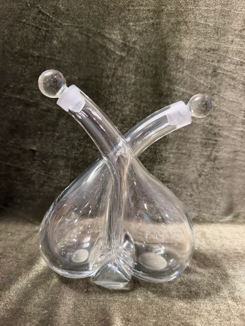 Vintage Blown Glass Double Neck Oil & Vinegar Cruet Glass Stoppers