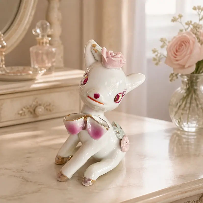 1950-60's Noritake Reindeer w/Pink Florals, 4.25"