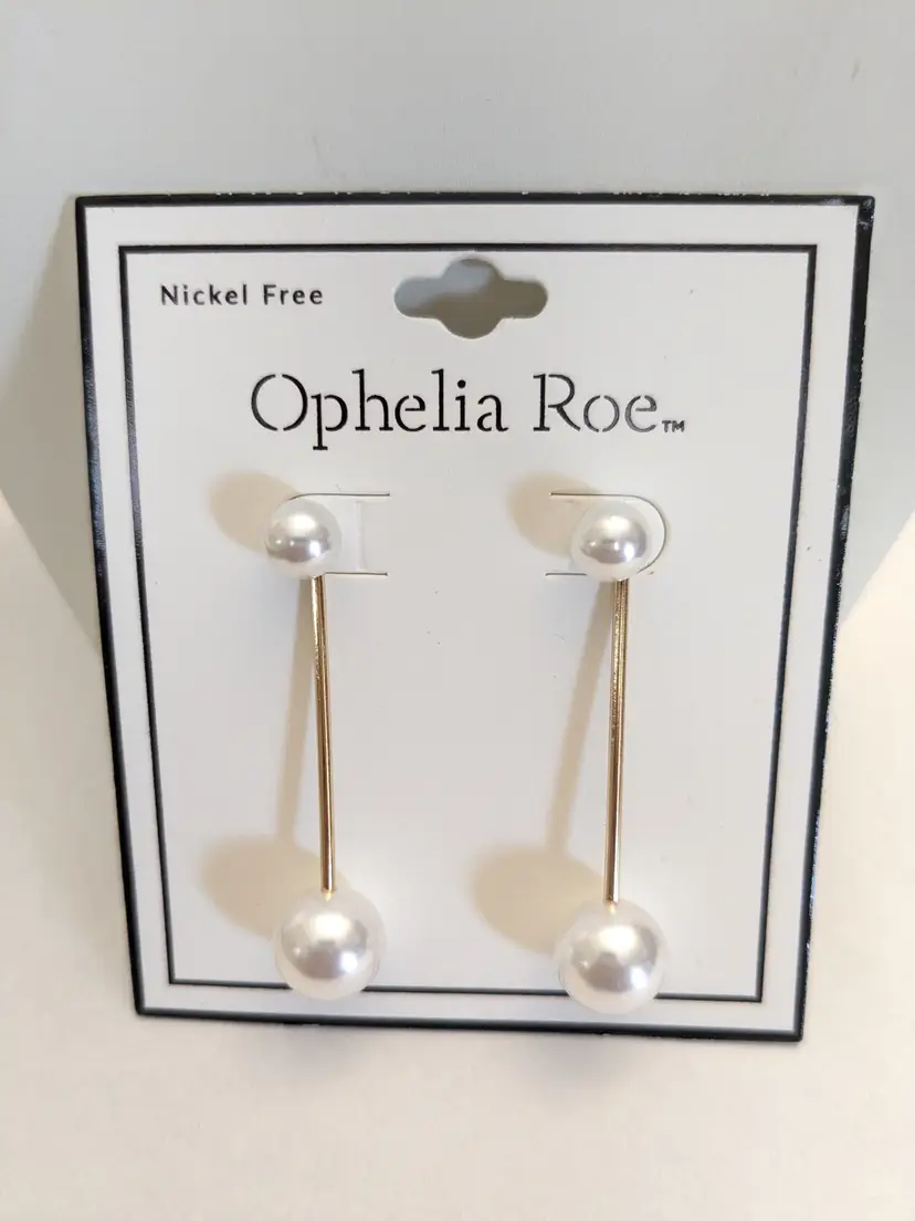 Ophelia Roe Gold Tone Faux Pearl Linear Drop Pierced Earrings NWT