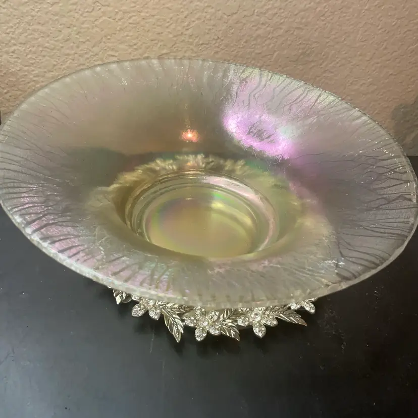 HTF Signed Louis Comfort Tiffany Favrile Iridescent Stretch Glass 9” Pedestal Bowl