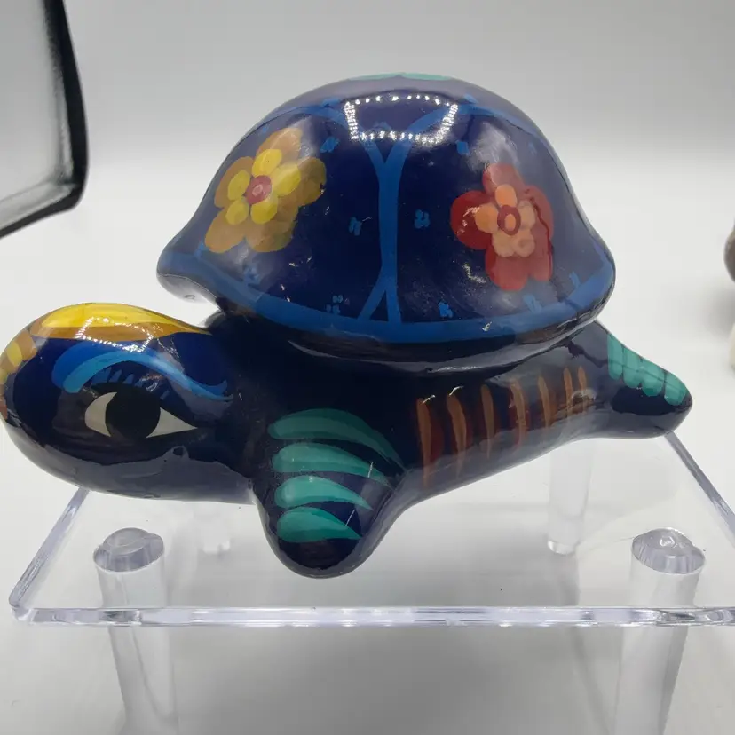 Hand Painted Little Pottery Turtle Trinket Box