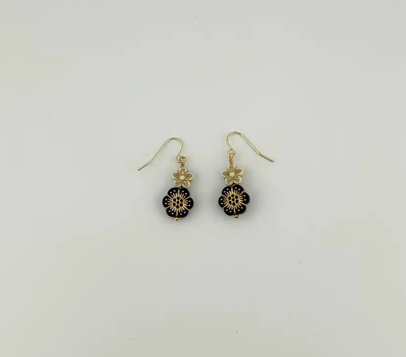 Czech Acrylic Gold Tone Beaded Pierced Earrings 1.5”