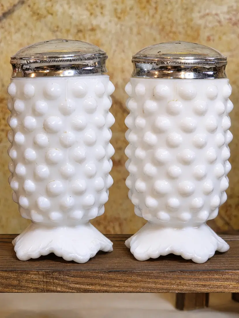 Vintage Hobnail Milk Glass Shakers