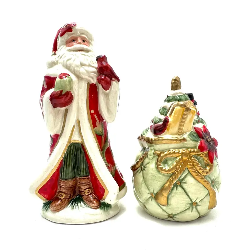 Fitz & Floyd Santa Salt & Pepper Shaker Set In Original Box Ceramic 2” W 5” And 3.5” H