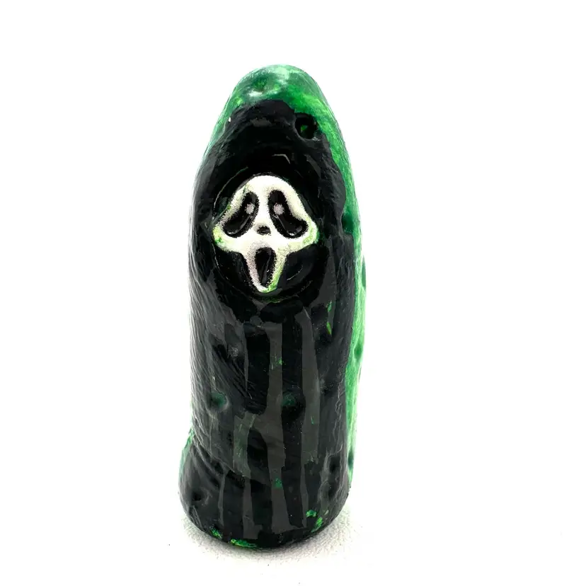 Ghost Face Gruesome Gherkin Pickle Made By Me Air Dry Clay Miniature Figure 1.5”