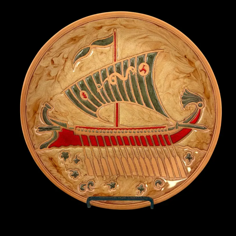 Greek Ship Plate Trireme Warship Pottery Plate9.75” x 9.75”