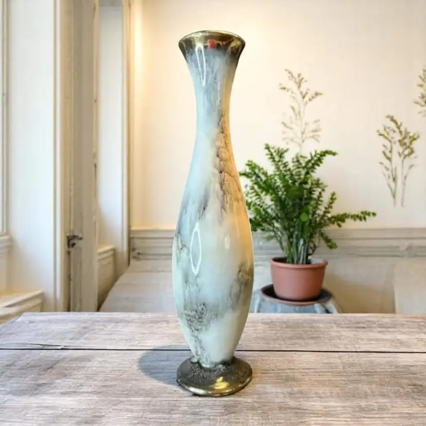 Rare West German Scheurich Keramik Cloud Vase with Gold Rim & Bottom Marked 375-24 1960's Era Home Decor Collectable Mid Century Modern