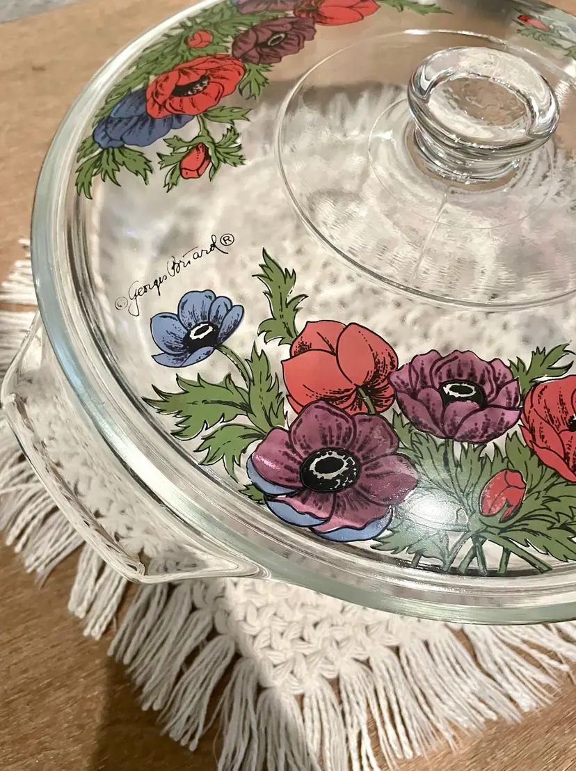 Vintage 60’s MCM Georges Briard Anemone Casserole Dish Fire-King Anchor Hocking 2 Qt