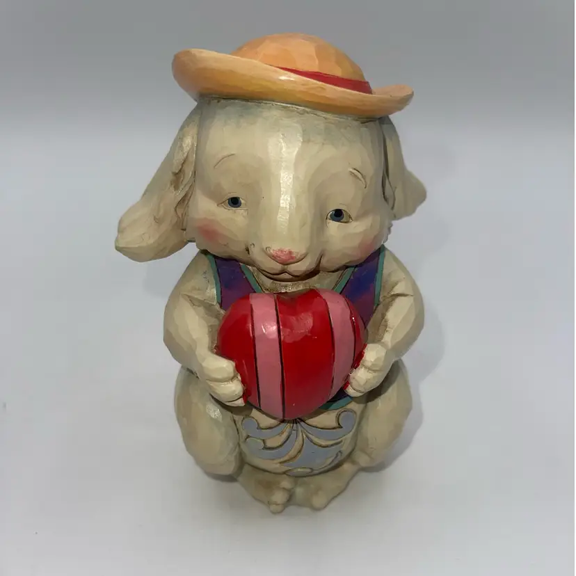 Jim Shore Bunny Holding a Heart Figurine #4041775 Wearing A Hat 4.75”