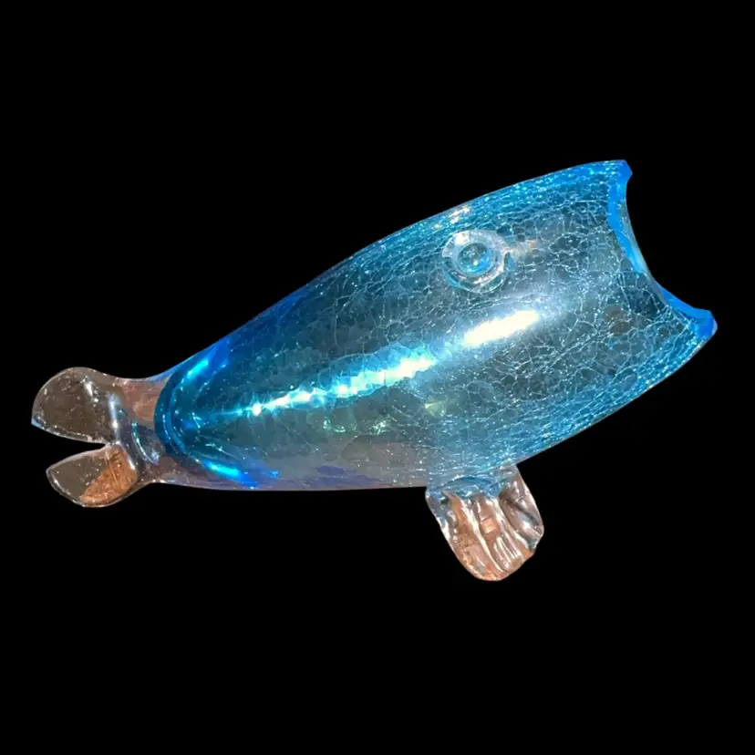 Vintage Blenko Blue Crackle Glass Fish