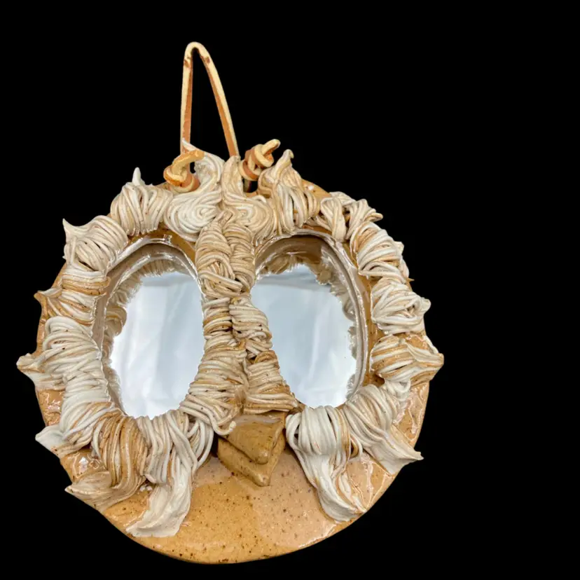 Amazing Handmade Studio Pottery Weirdo Owl Mirror 5.25”