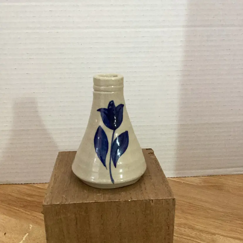Vintage Williamsburg Pottery VA Cobalt Blue Tulip Stoneware Mini Bud Vase 3.5"