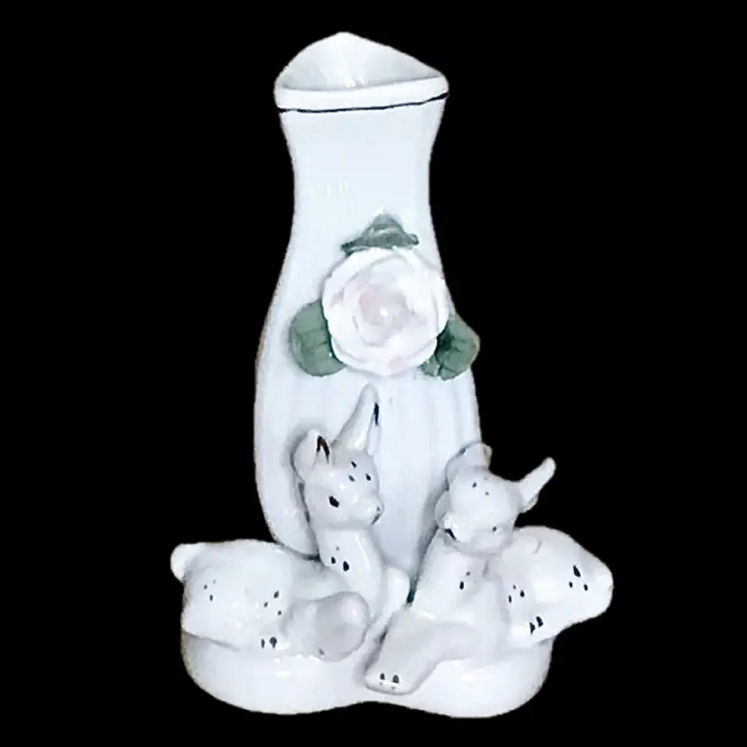 Vintage Small Deer Fawn White Porcelain Bud Vase Rose Accent Cottagecore Twee