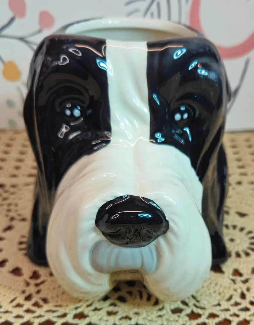 NWT Adorable Ceramic Old English Sheepdog Indoor Planter Versatile Dog Decor