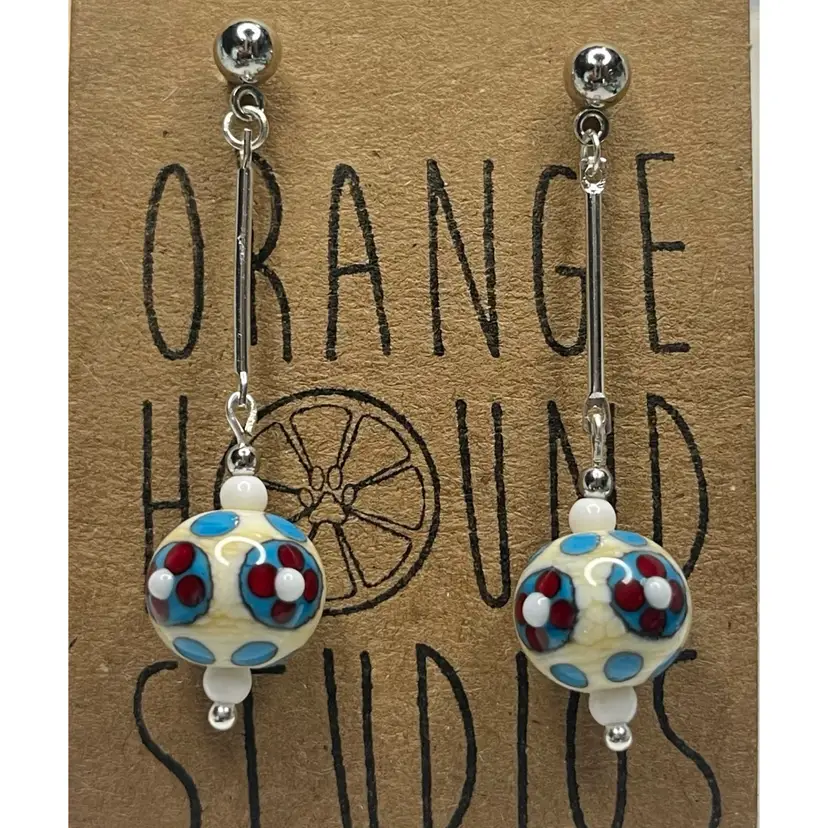 #1 Bar Link - Post Back Earrings - Handmade by Me -- Vintage Lampwork