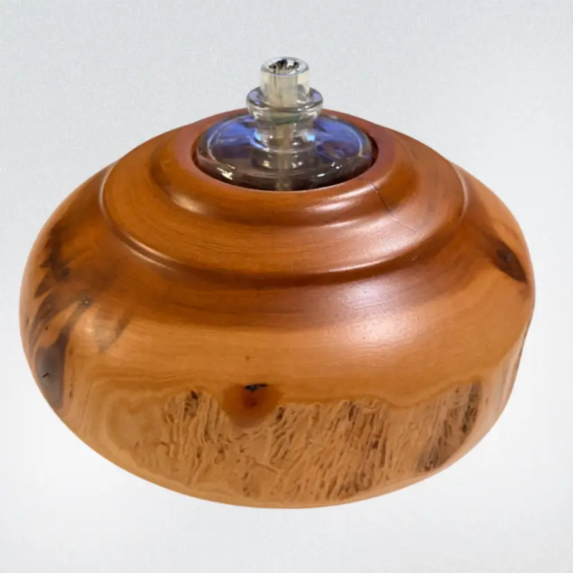 Signed Proffitt's Woodworks Live-Edge Cherry Wood Oil Lamp- 5” W 3.5” H