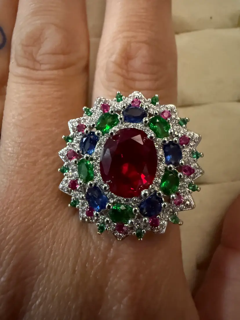 Vintage Multi-Gemstone 925 silver Cocktail Ring