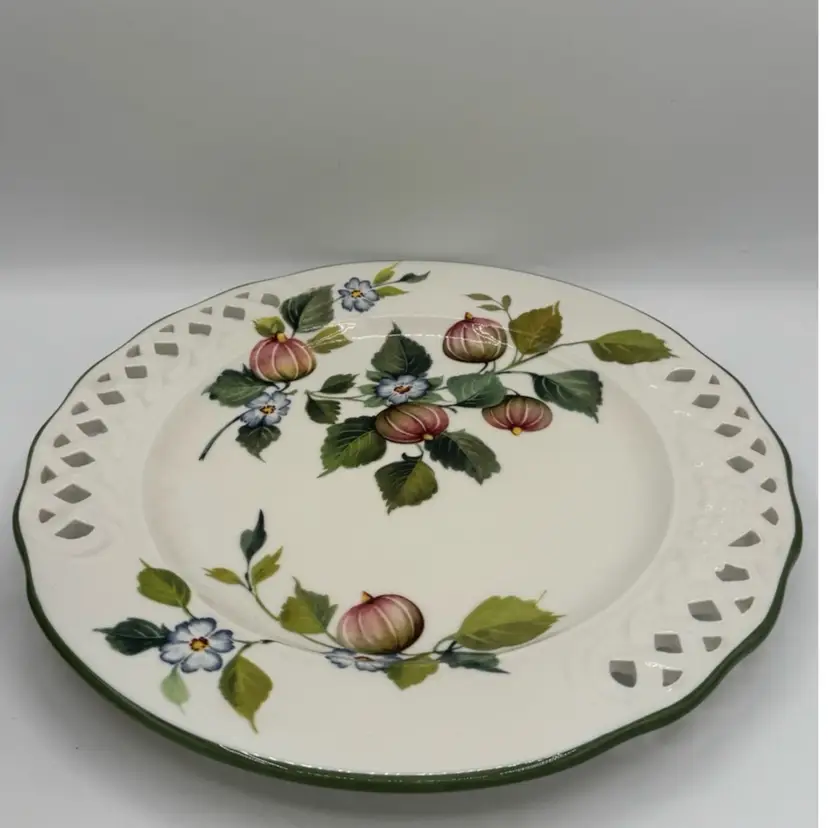 Brunelli Italy Decorative Plate Pierced Rim Floral/Fruit Design 10.5 Inch VTG