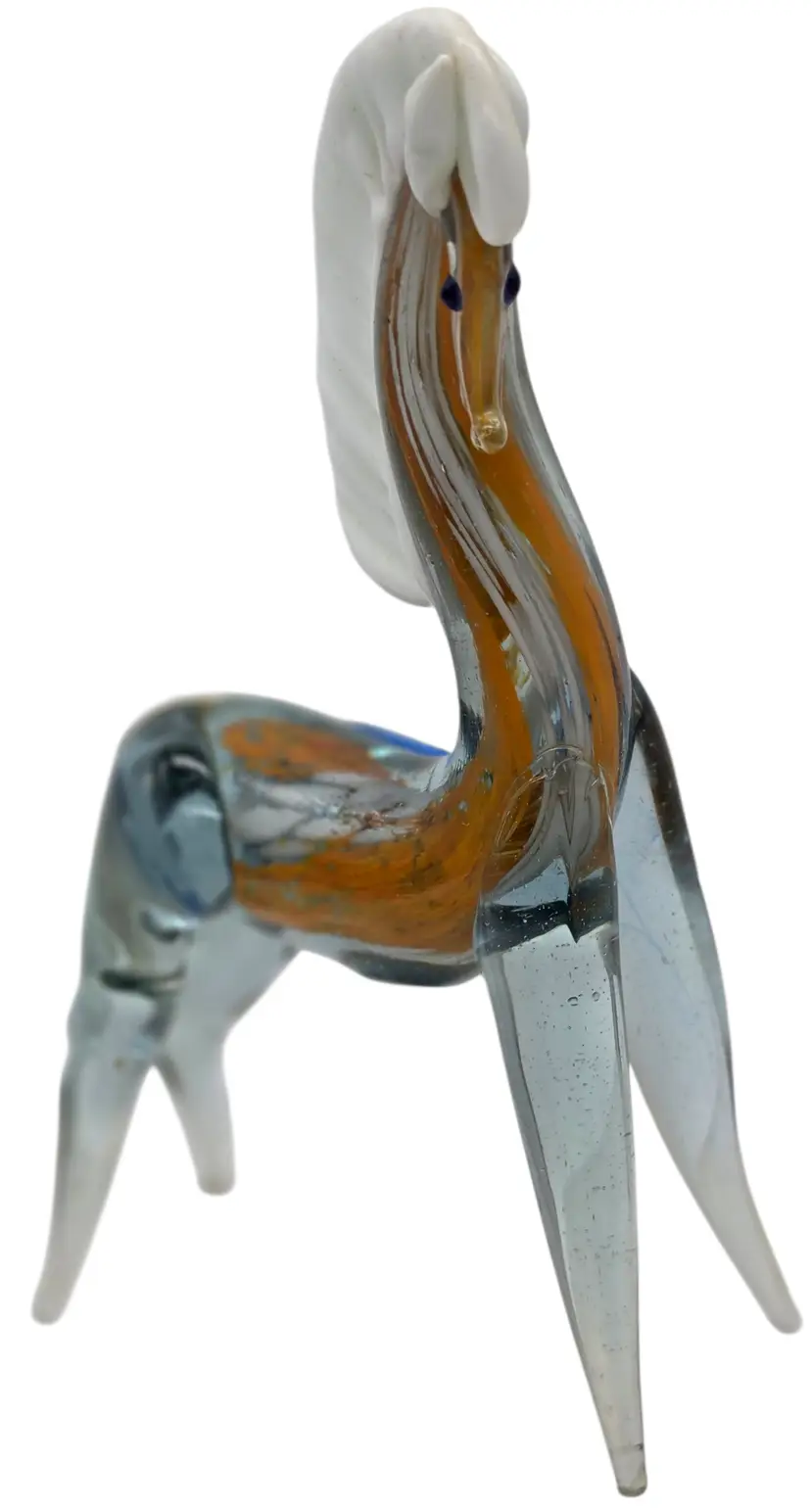 MURANO ITALY HAND BLOWN BROWN WHITE GLASS HORSE