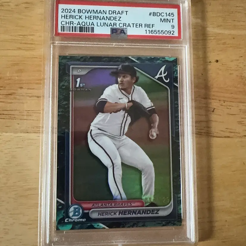 2024 Bowman Draft Herick Hernandez BDC-145 Aqua Lunar Crater Refractor /125 PSA 9 Atlanta Braves