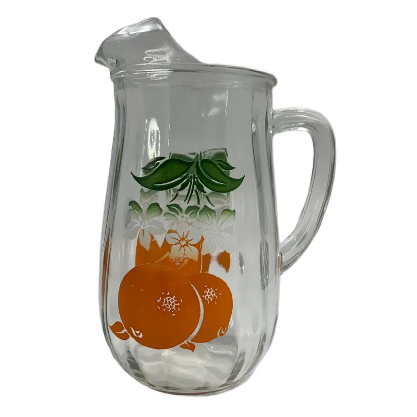 Bartlett Collins Farmhouse Orange Crush Glass Pitcher Country Cottage Vintage