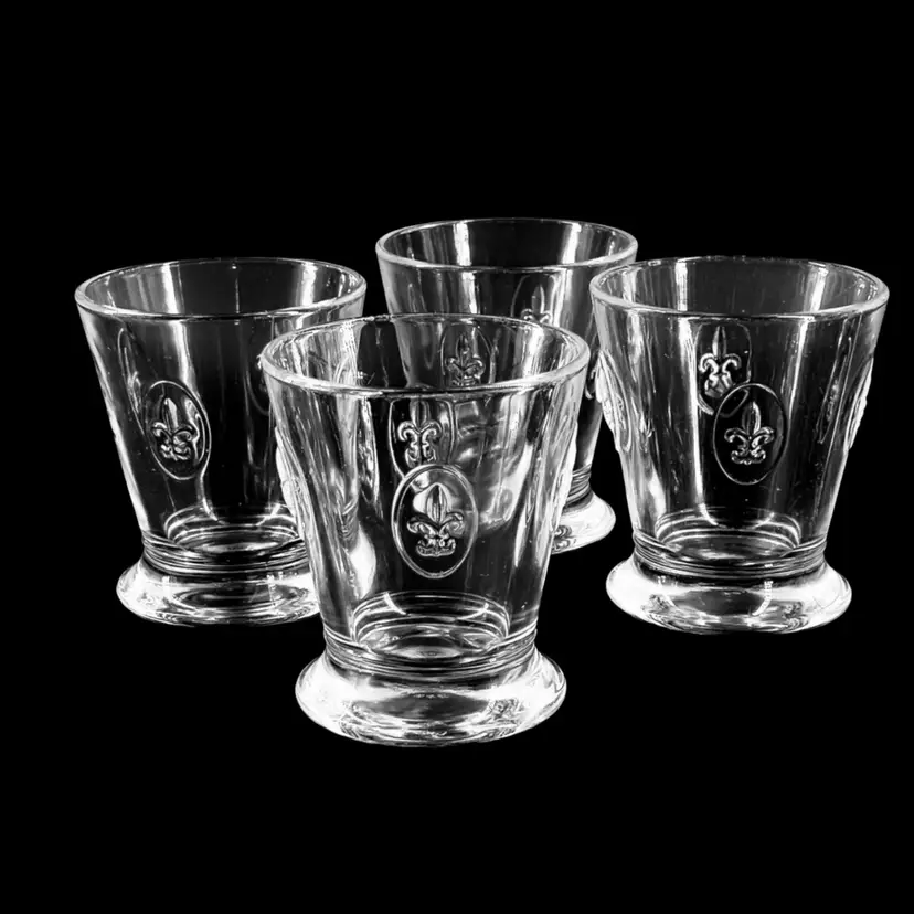 #057- Cocktail Rocks Glass 4pc Set 8oz La Rochere Glassworks France Fleur De Lis