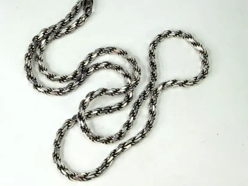 Vintage Italy Sterling Silver Heavy Braided Wheat Chain Necklace 30" 74g JR1968