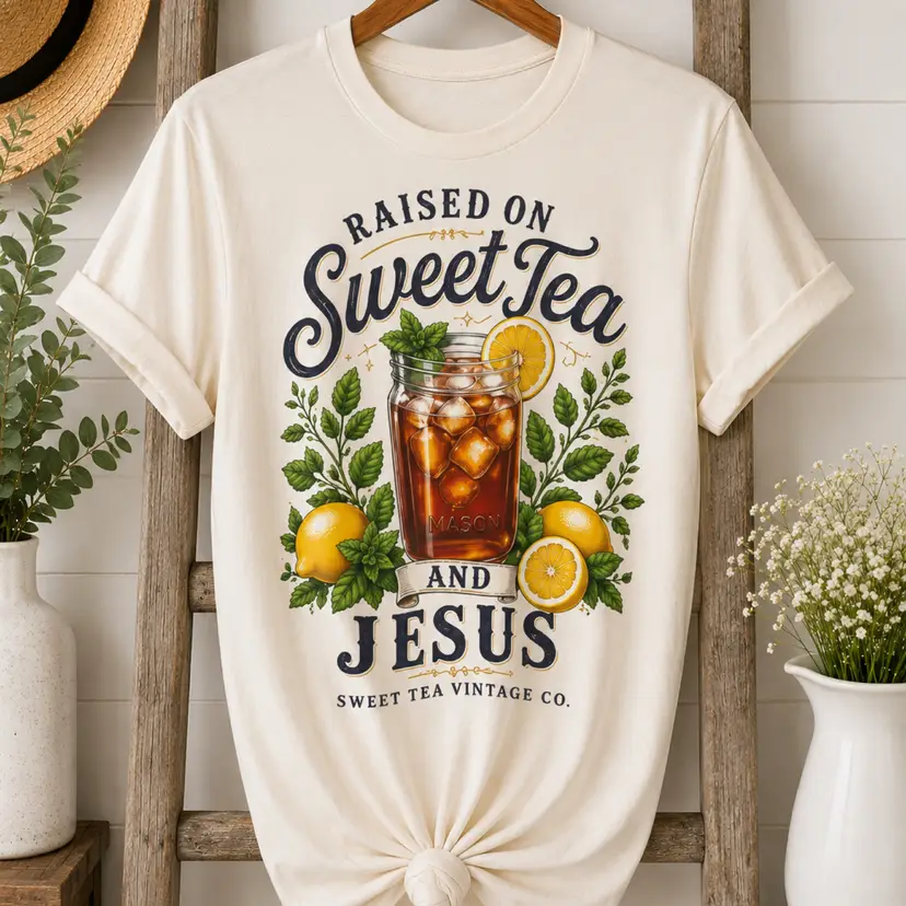 Raised On Sweet Tea & Jesus 2XL Tshirt