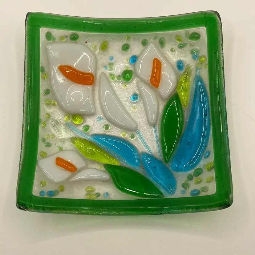 Fused Glass Calla Lillies Trinket Dish