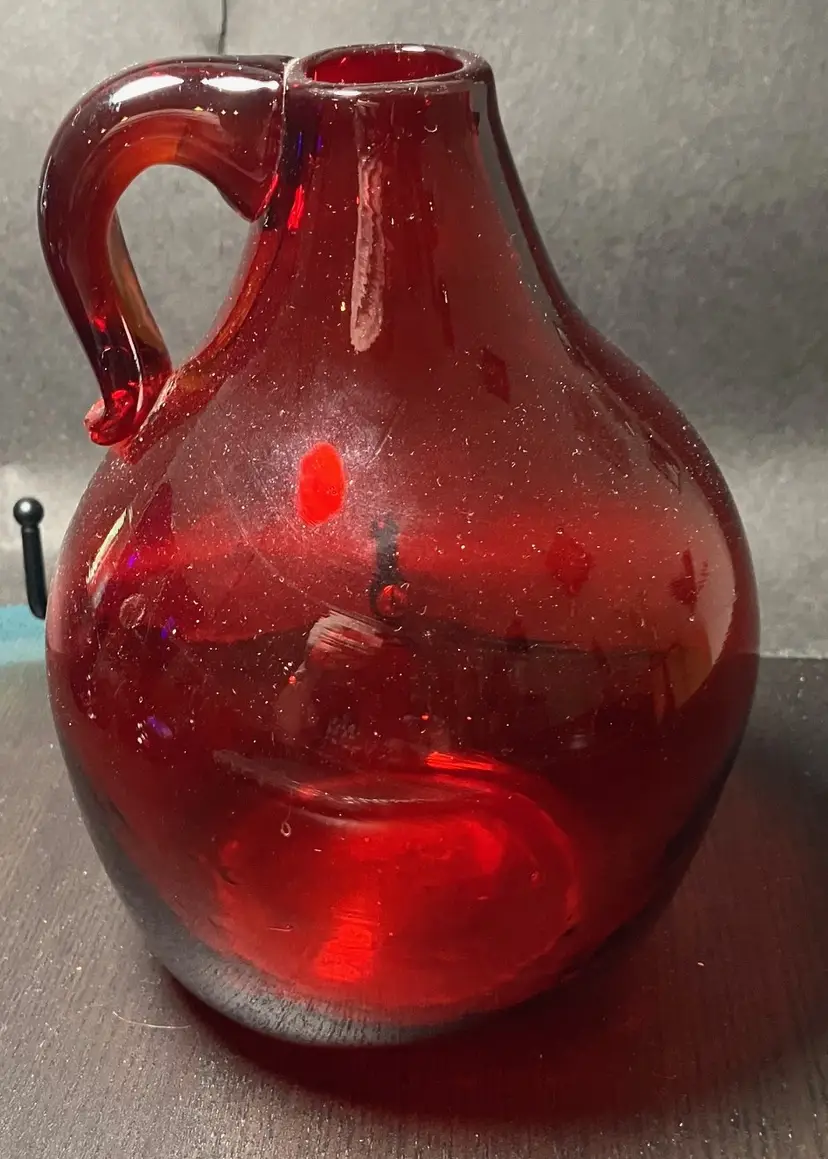 VTG Hand Blown Ruby Red Glass Mini Demijohn Jug 7" tall